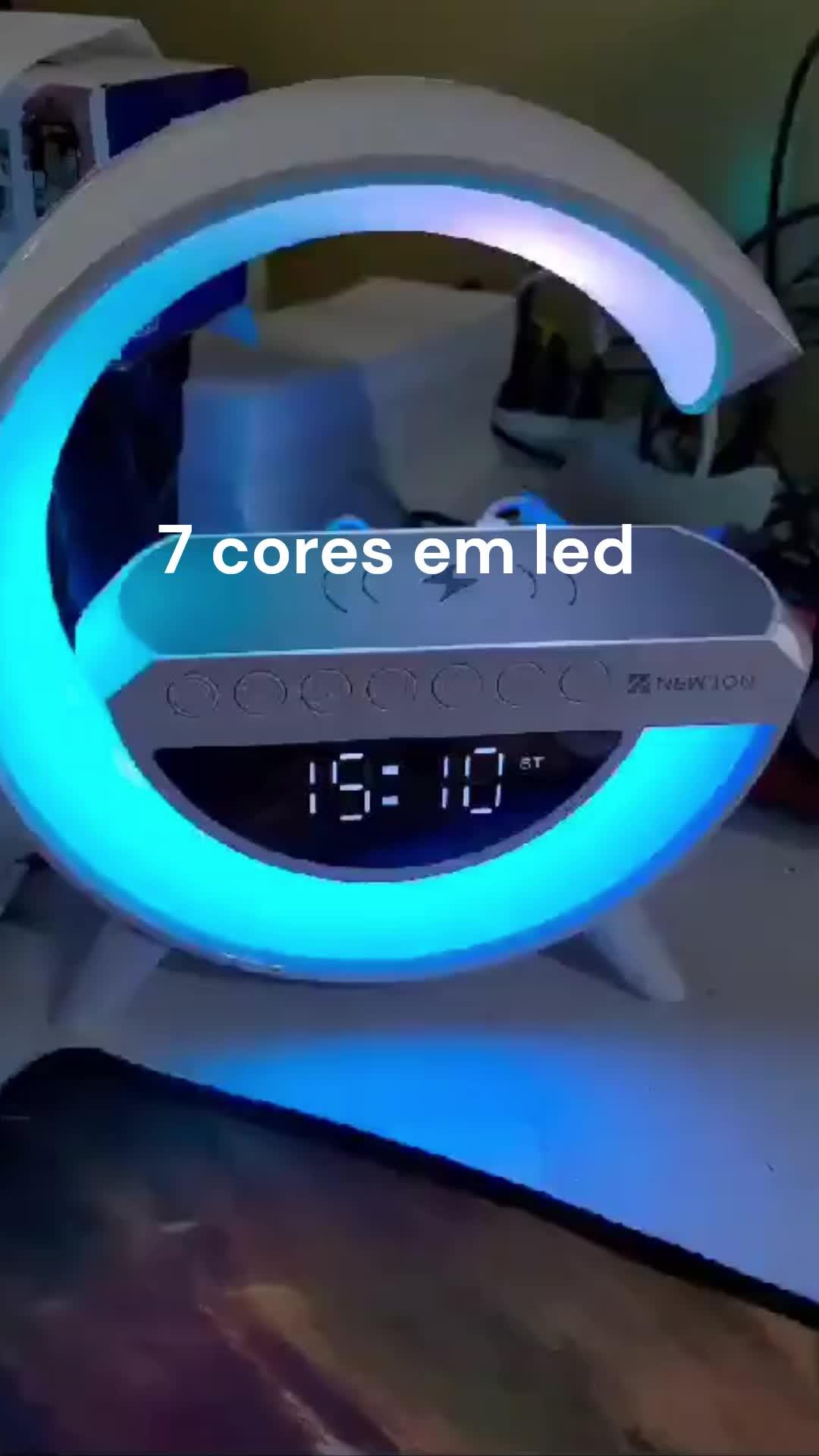 Luminária G Speaker Rgb Bluetooth Carregador Indução Relógio