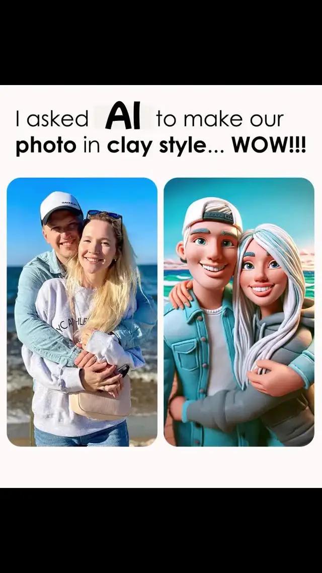 I asked AI to make our photo in clay style...WOW!!!