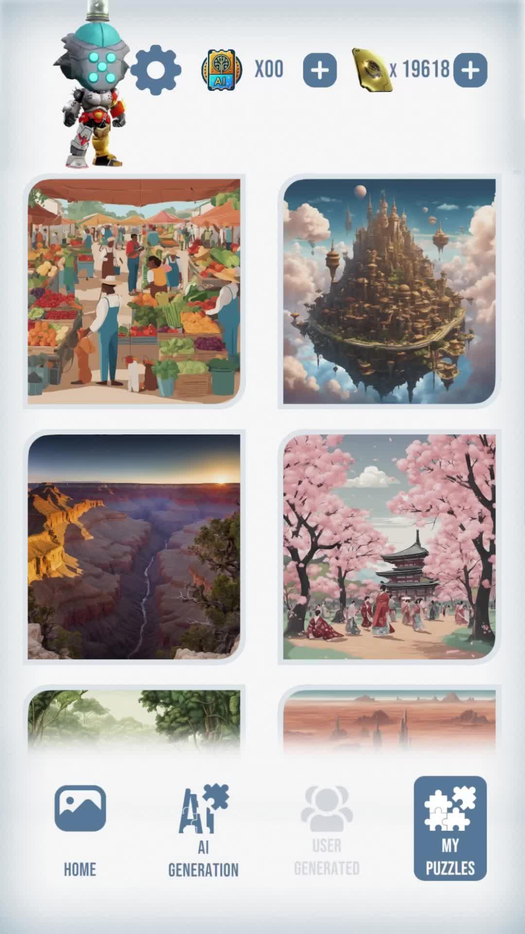Piece together dozens of puzzles featuring fantastic AI art!