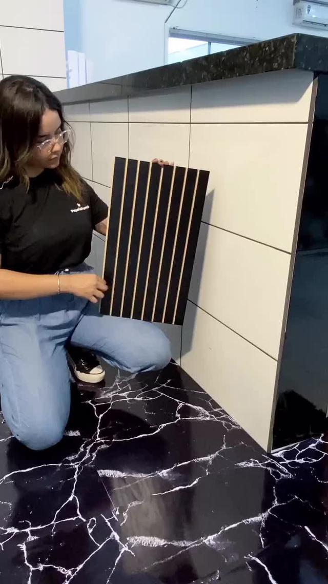 10 Placas Adesivas Painel Madeira Ripada Montável Mdf 53x15