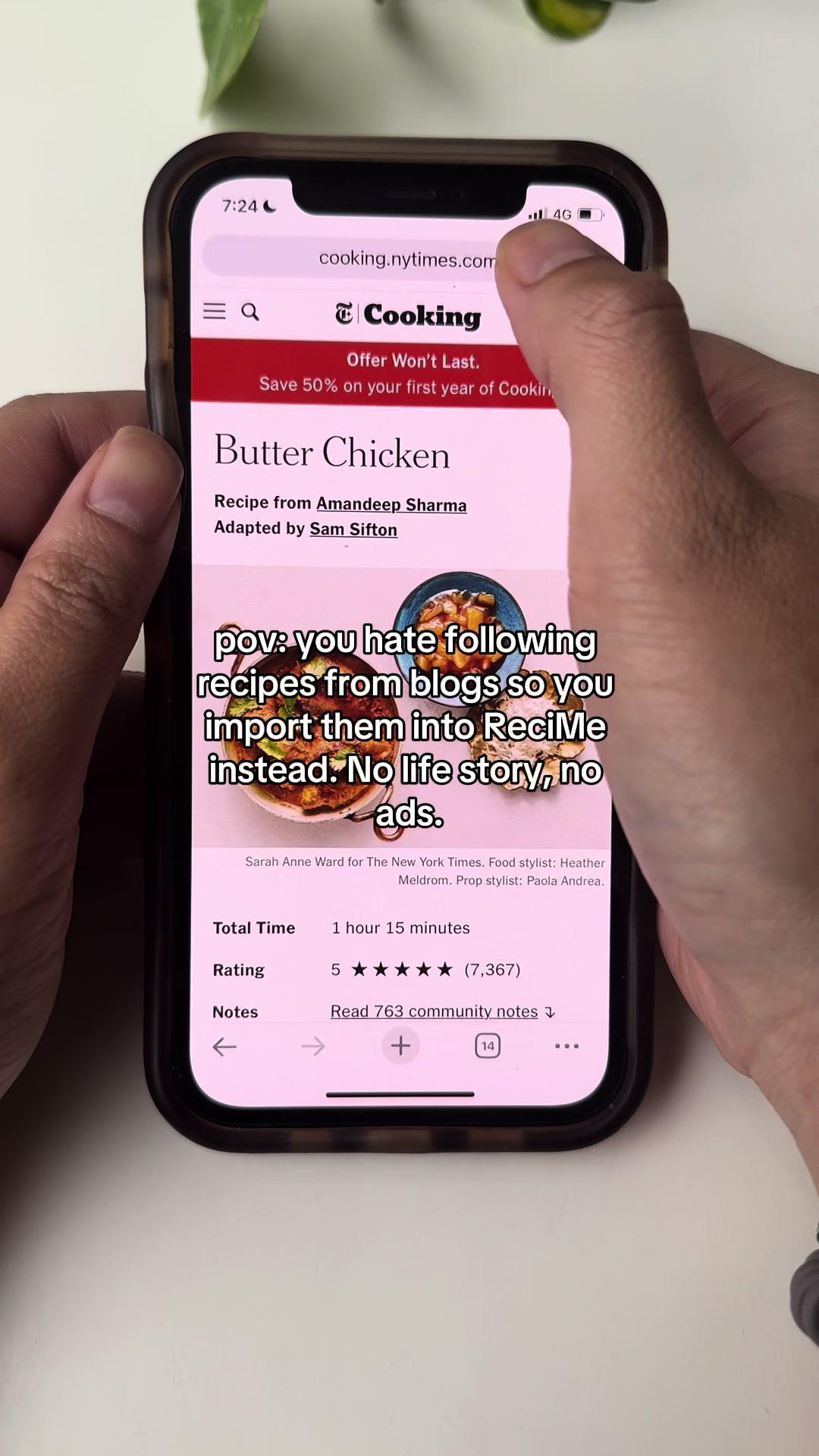 Just copy & paste the recipe link and the recipe imports onto ReciMe in seconds  #recipeapp #recime #storerecipe