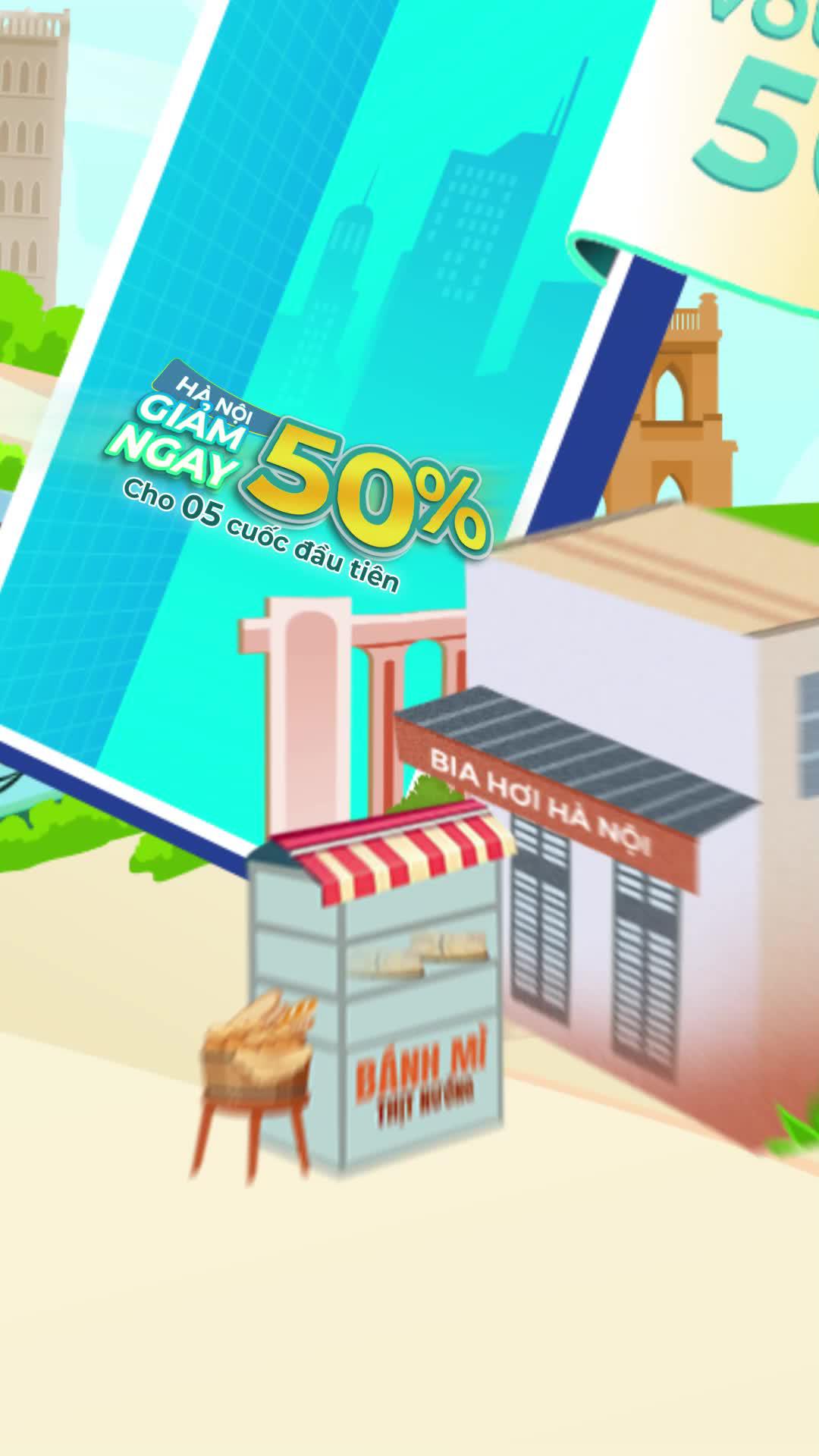 Hà Nội ơi, Xanh SM tới rồi. Tải app đặt xe tặng tới 50% đi xe điện êm ái.