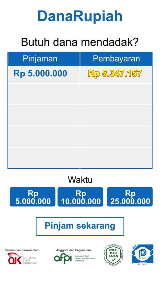 pinjaman hingga Rp 25.000.000,dapatkan uang tunai kapan saja