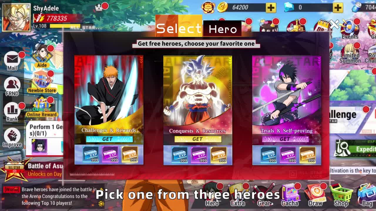 Time limited FREE 5★Anime Hero Optional Pack