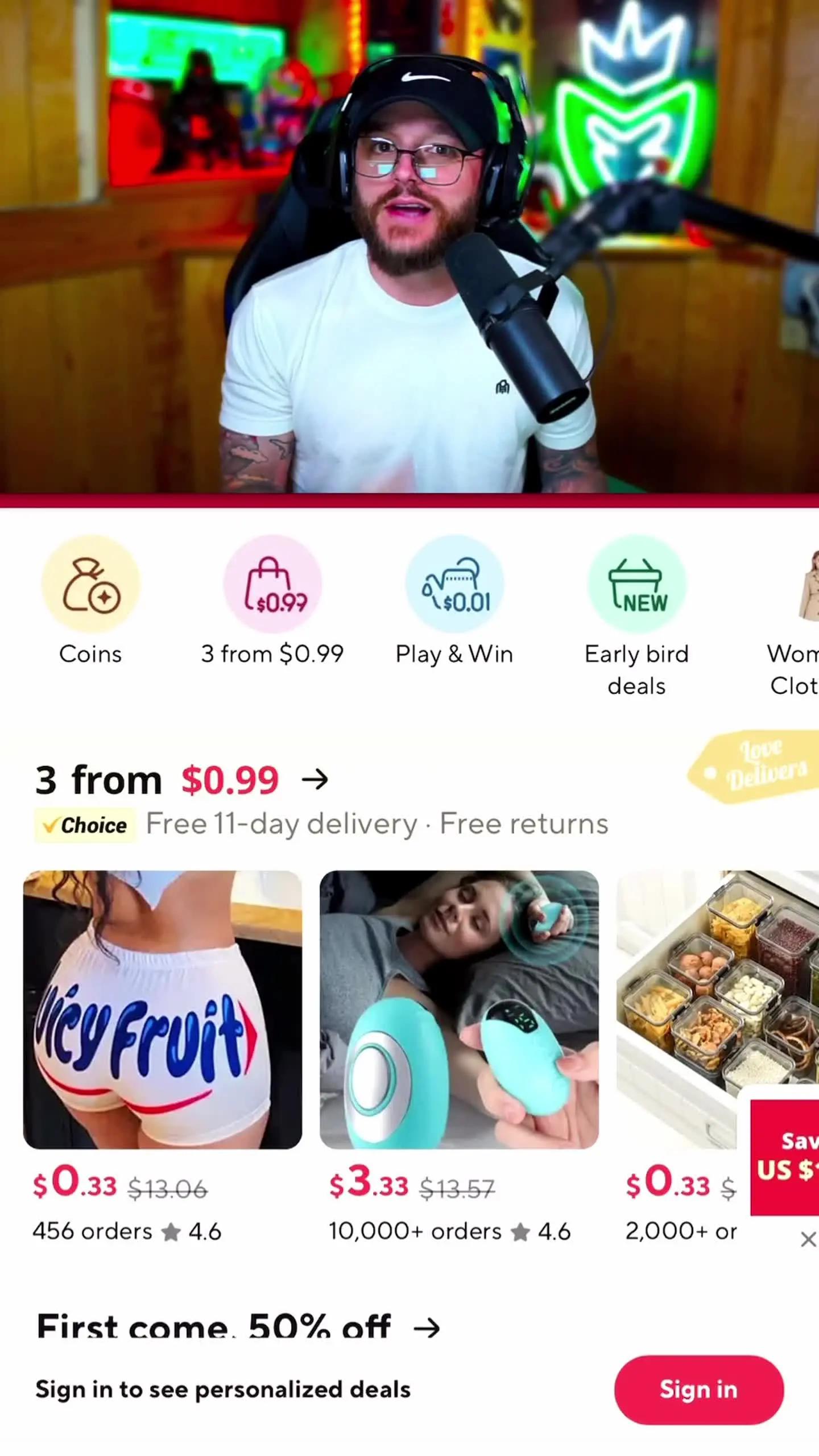 3 items for $0.99 on 1st order