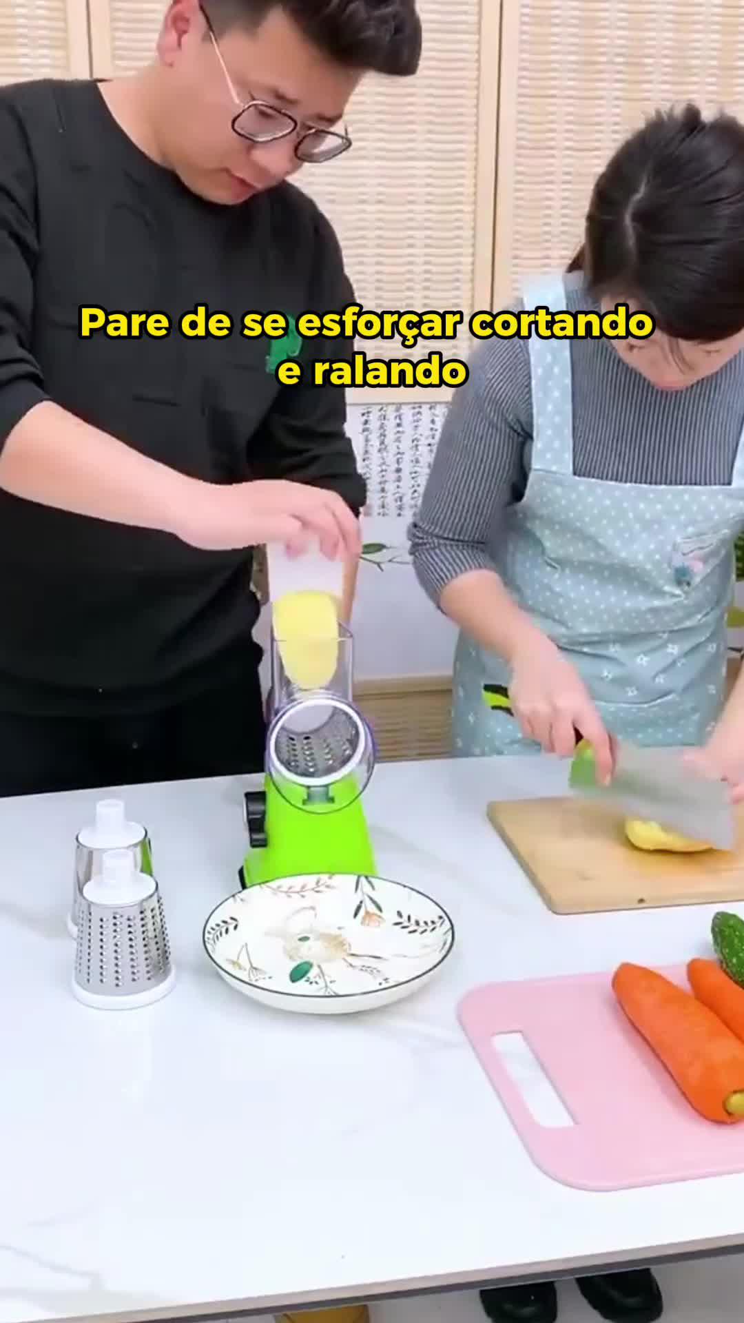 Cortador Ralador Fatiador De Legumes Giratório 3 Lâminas Top