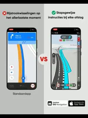 Voeg premium functies toe aan je rit met GO Navigation: Rijstrookadvies, Offline kaarten en meer...