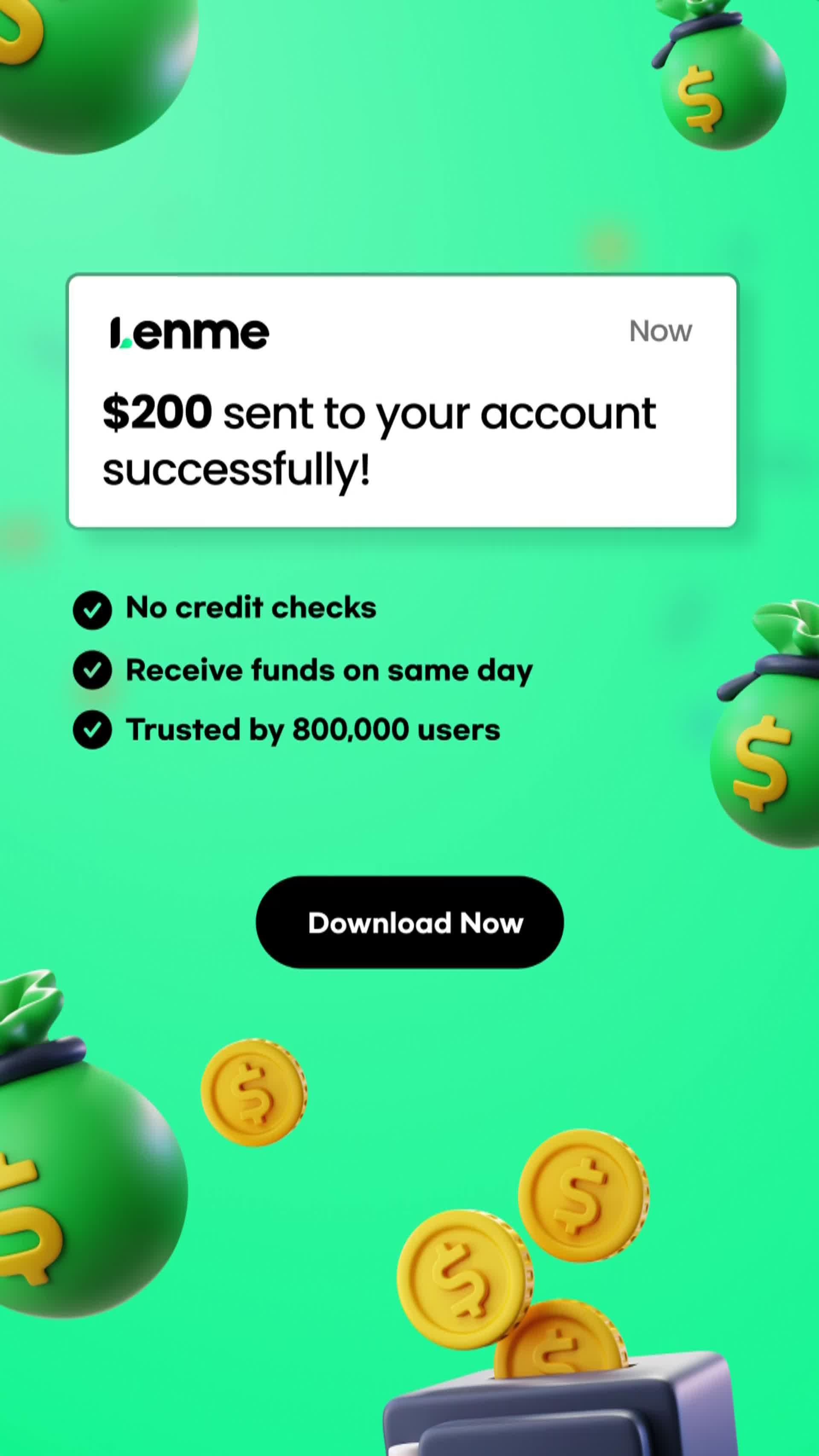 You are qualified on the spot and no rejections! Any loan request is considered on the Lenme app!