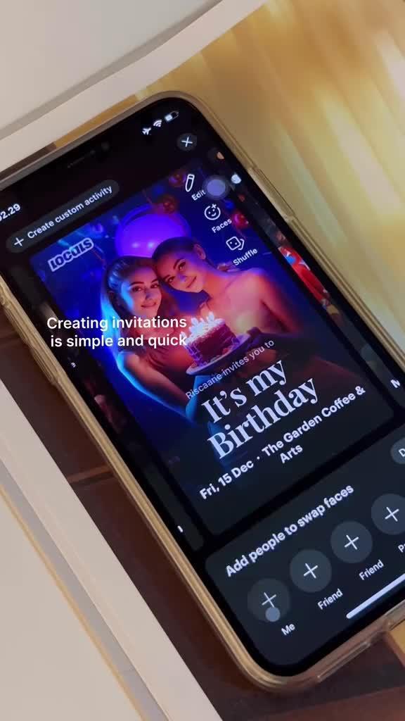 Create exciting personalised party invitations. Turn your selfie into invitation with AI in 1 click.