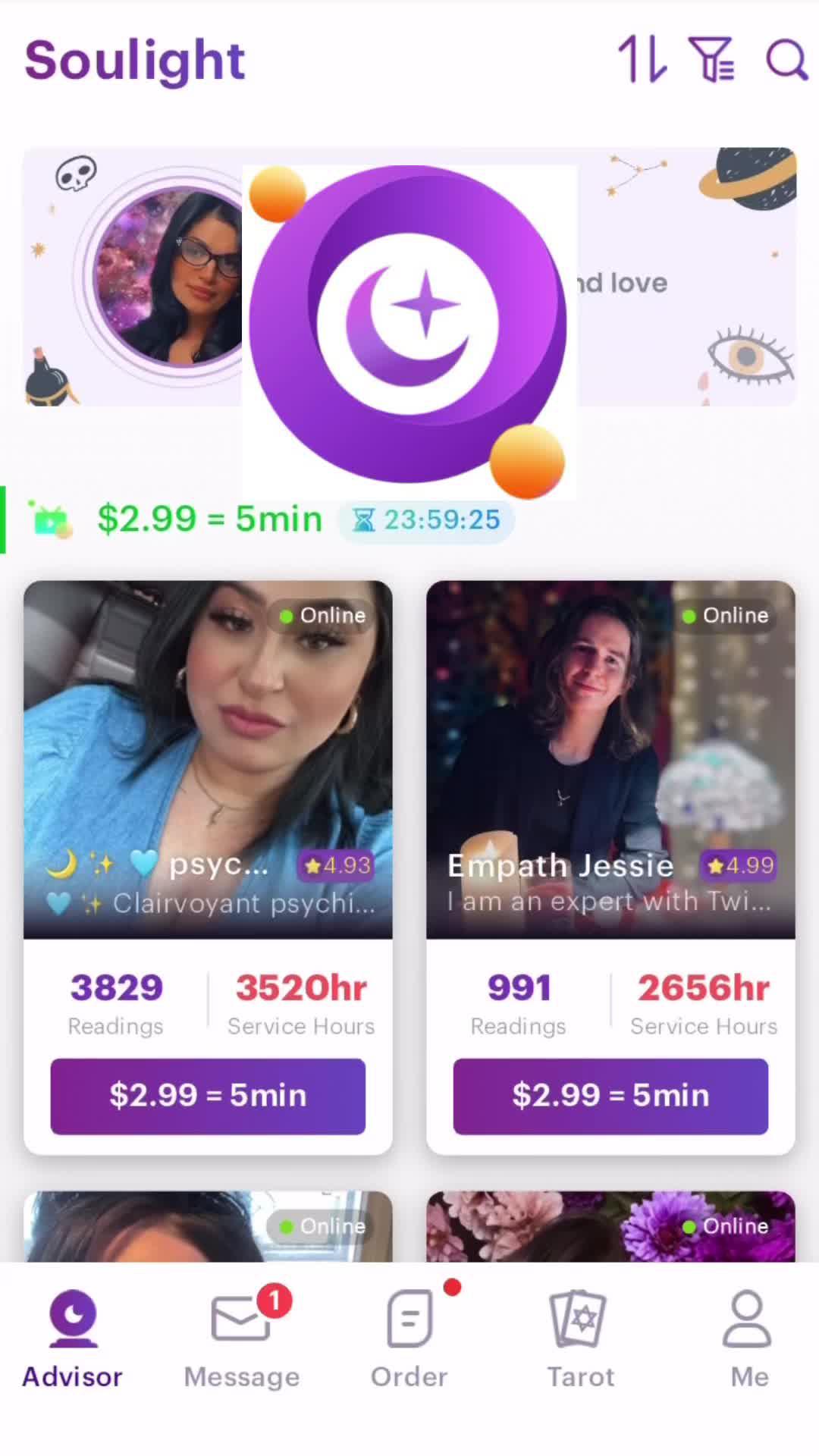 Get your reading for only 0.99/min