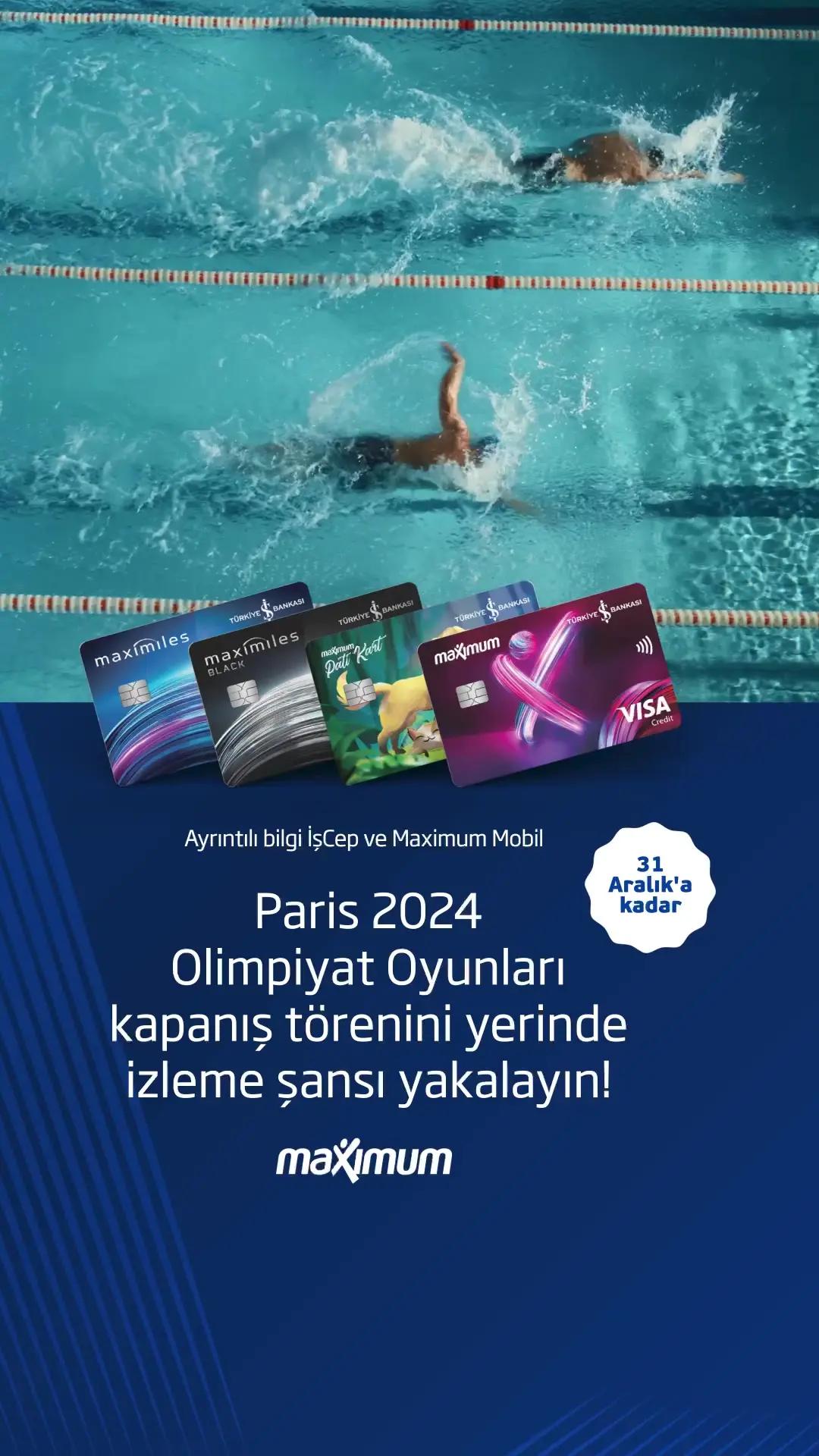 İşCep veya Maximum Mobil’den kampanyaya katılın, 31 Aralık tarihine kadar Visa logolu İş Bankası bireysel kredi kartlarınızla yapacağınız 5.000 TL ve üzeri her alışverişinizde 1 çekiliş hakkı kazanarak Paris 2024 Olimpiyat Oyunları kapanış törenini yerinde izleme fırsatını kaçırmayın.