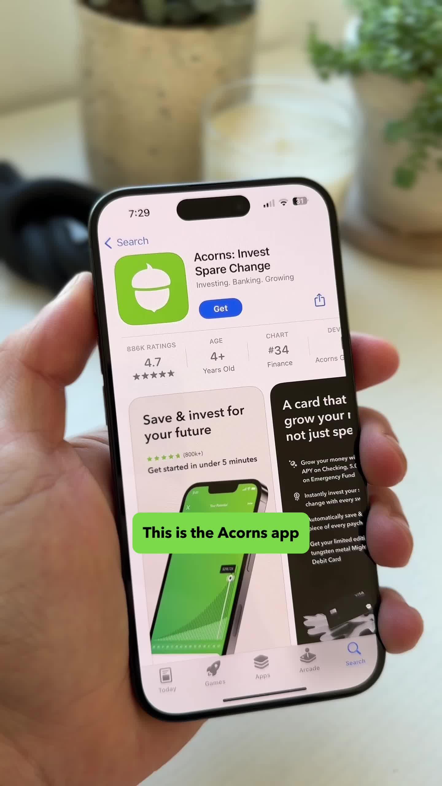 Acorns auto-invests your spare change. Buy a coffee? Gas? Groceries? That's all investing.