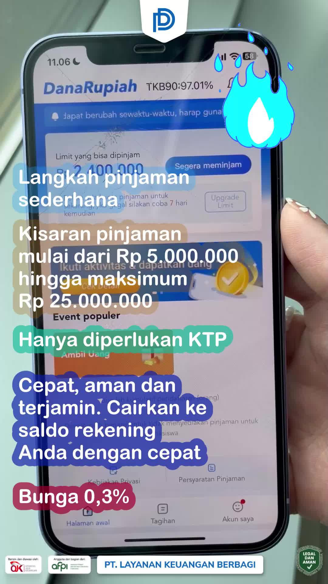 Plafon pinjaman hingga Rp25 juta!  Hanya 0,04%! Berizin dan diawasi oleh OJK!