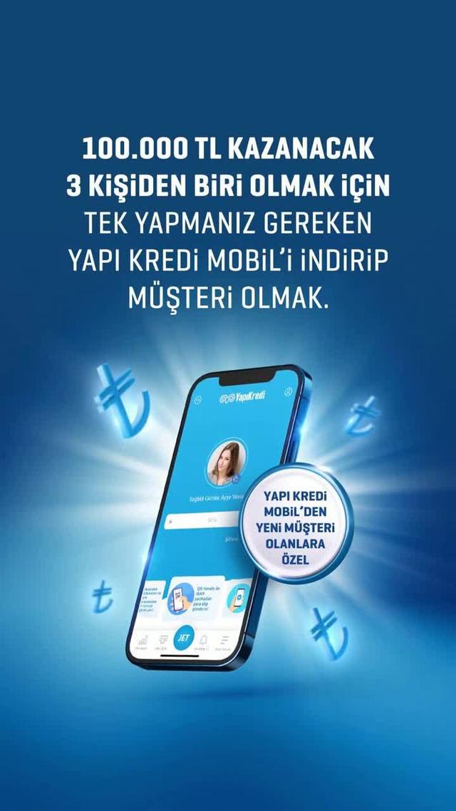 Mobilden Yapı Kredili ol, çekilişe katılıp 100.000 TL'ye varan puan kazanma fırsatını kaçırma!