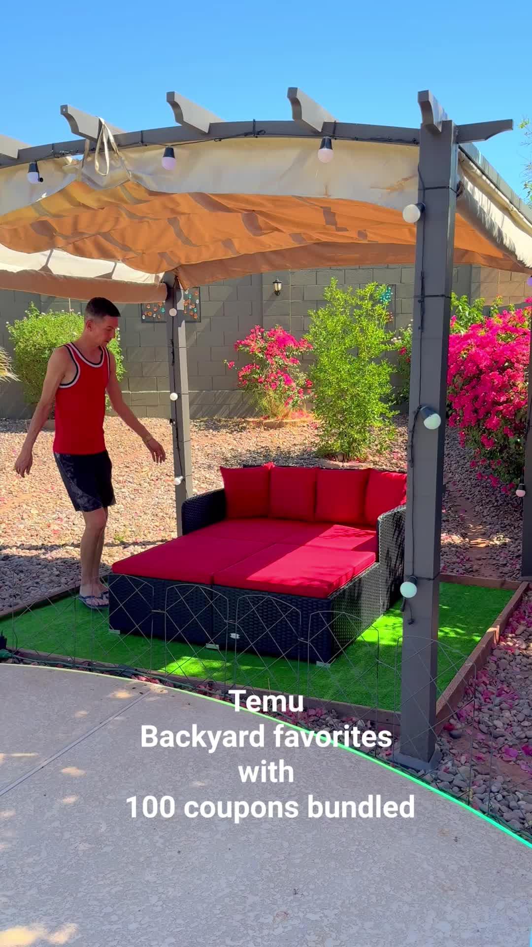 Im loving this makeover on a budget. Use my code dpq6525 or link in biofor $100 coupon bundle. #temuhaul #temufinds #backyardtransformation #interiordesign #backyardmakeover #buildergradeupgrade #fyp #foryou