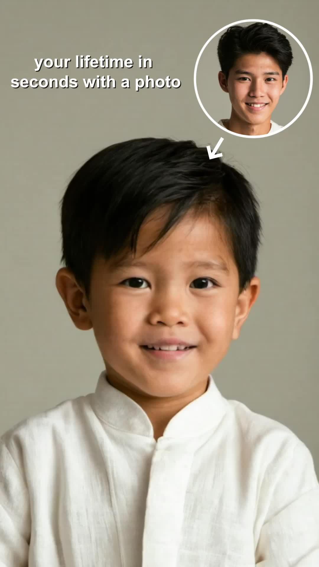 Create your lifetime aging video with AI. Try it now!