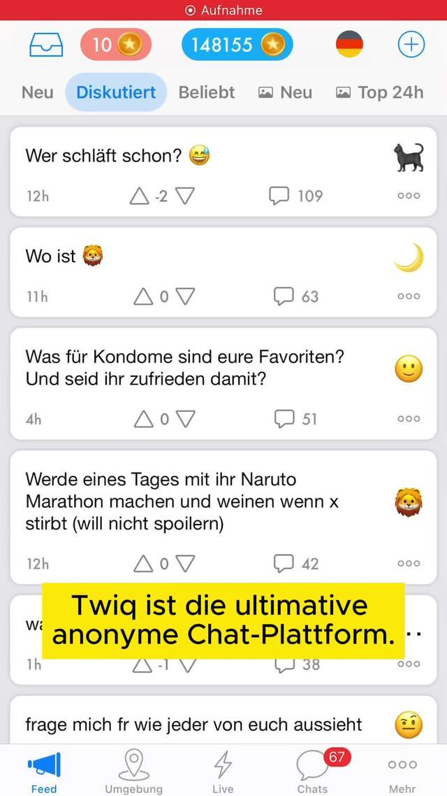 Anonyme Privatchats mit Leuten aus deiner Umgebung. Kein Login nötig.