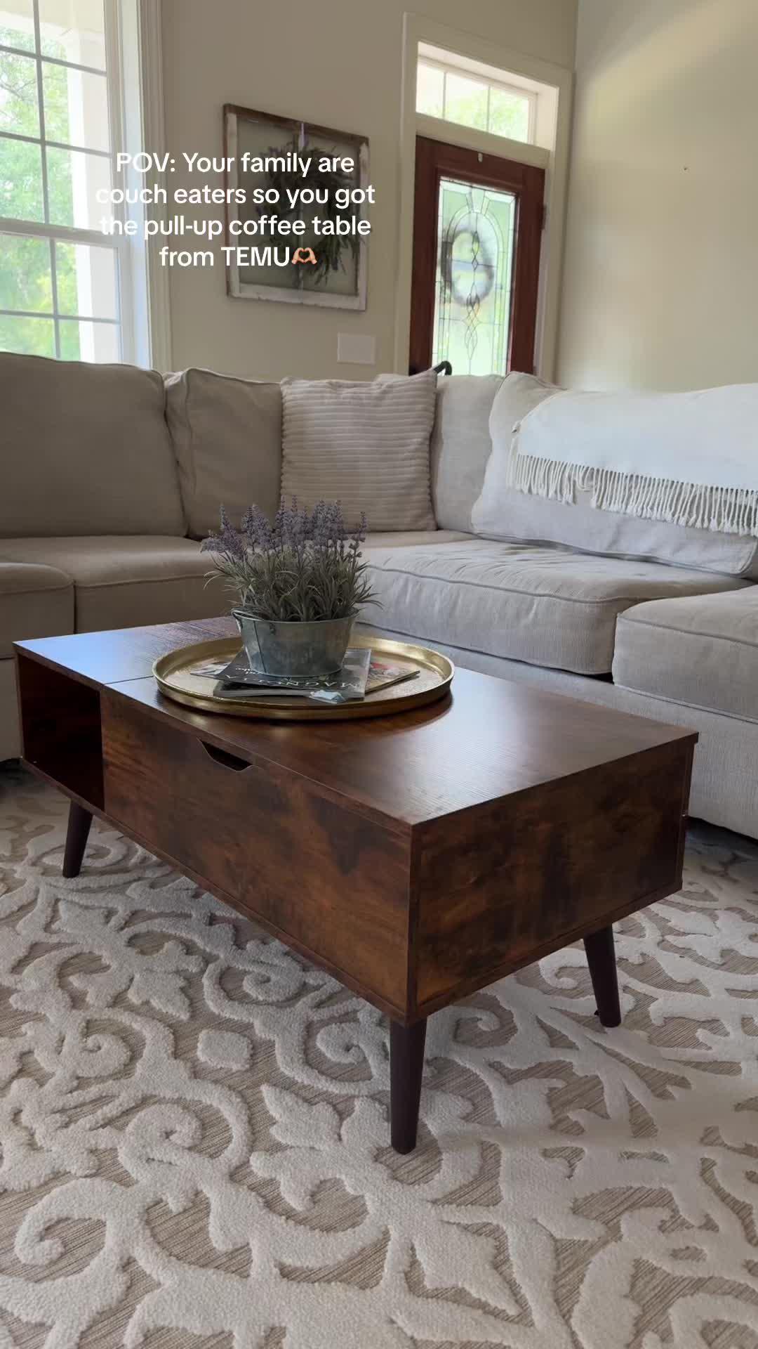 My family LOVES eating in the living room💕 🔍code: dpq5457 for #temu Coffee Table up to 90% off or check 🔗 in bi0 (app new users only with qualifying orders) #coffeetable #liftupcoffeetable #pullupcoffeetable #coffeetabledecor #homemusthaves #furniture #coucheaters #homedecor #lifestyle #temufurniture #temumusthaves #temufinds 