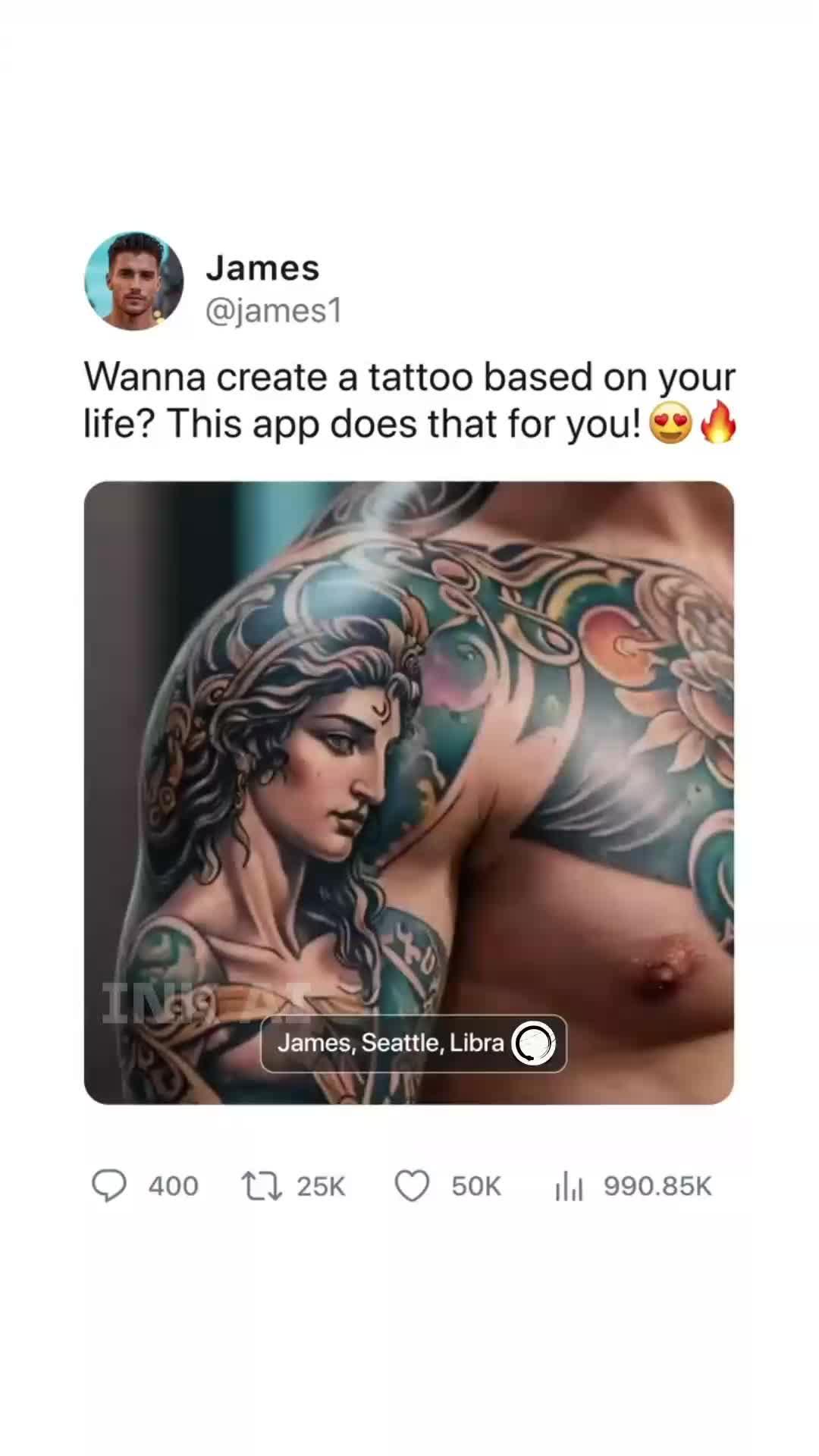 Create tattoos with your words! Tap to try AI Tattoo Maker now!