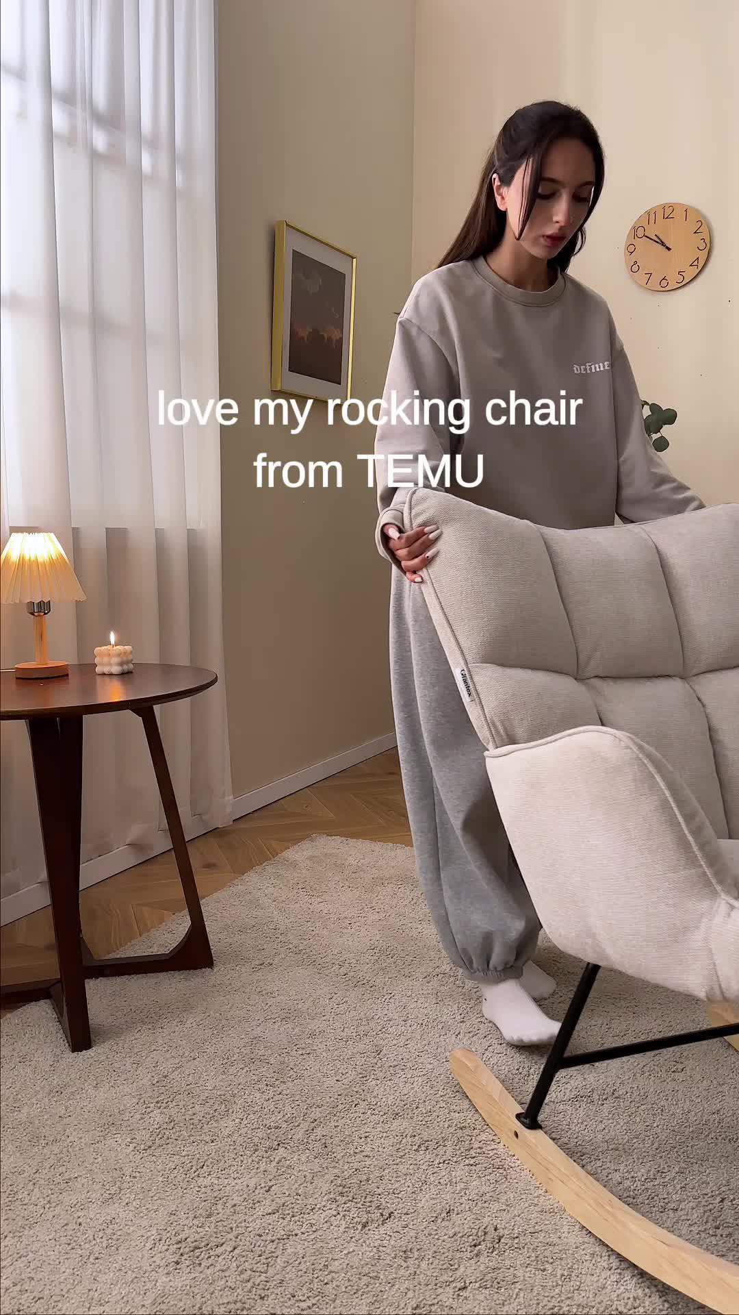 I'm taking a break from doing and practicing BEING. This magical rocking chair came at the right time. It's a nest for napping, joy for rocking and listening to music, perfect for reading. This is NOT your Grandma's rocking chair. Thank you @temu . BTY, it ships from US Warehouse. Really fast!❤Get ready for @temu deals with me! ❤ #temusale #temuhaul #temu #temufinds #temudecor #temuoffice #officefinds#officedecor#chair#newchair#temufinds#rockingchair