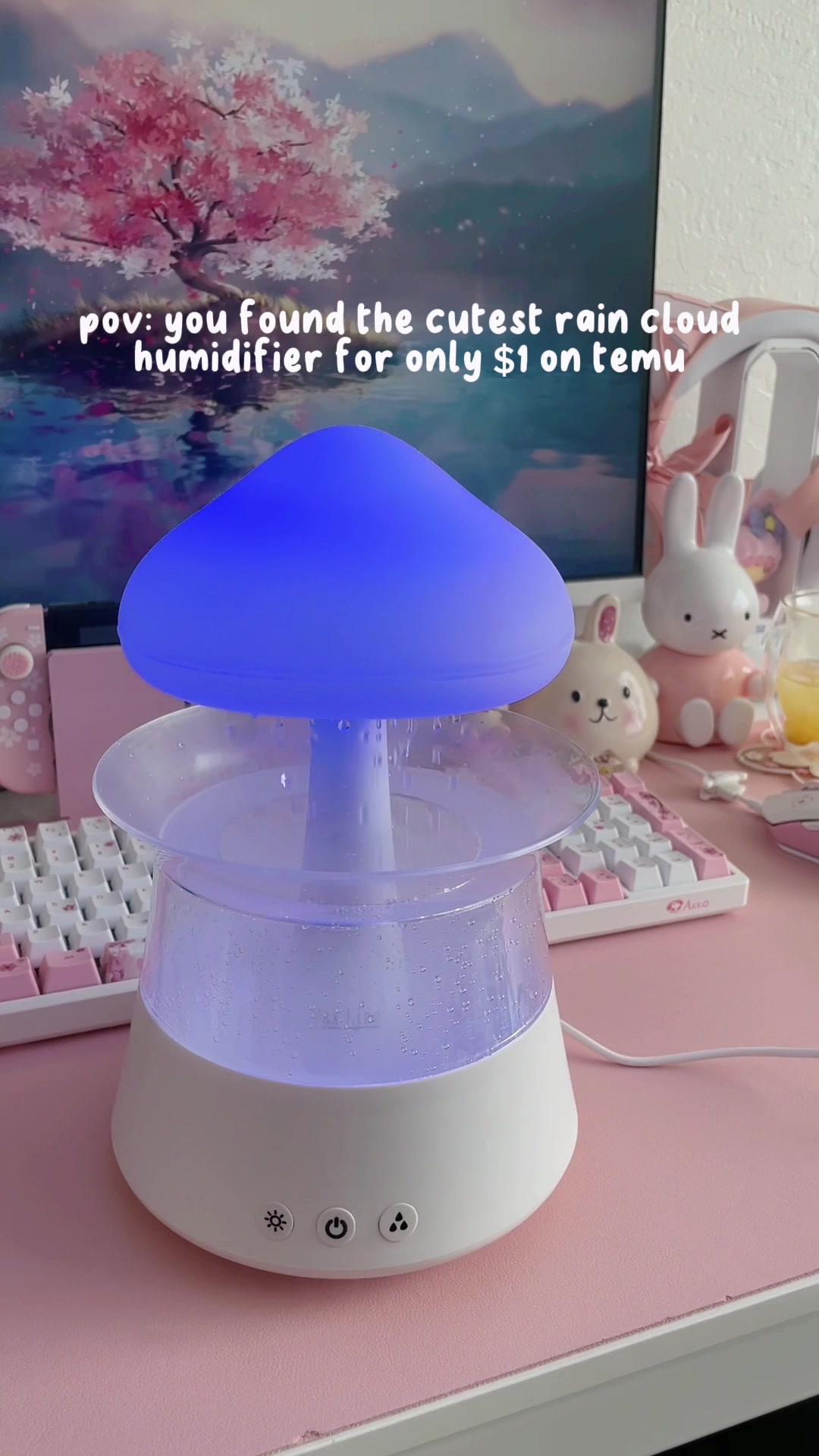 the cutest rain cloud humidifier ☔️🌧️🩷 🔍C0de【dnh6855】 in #temu search bar or 🔗 in bi0 to get the rain cloud humidifier for only $1⚡️Faster Delivery and shipping + #asmr #pink #aesthetic #cute #kawaii #humidifier