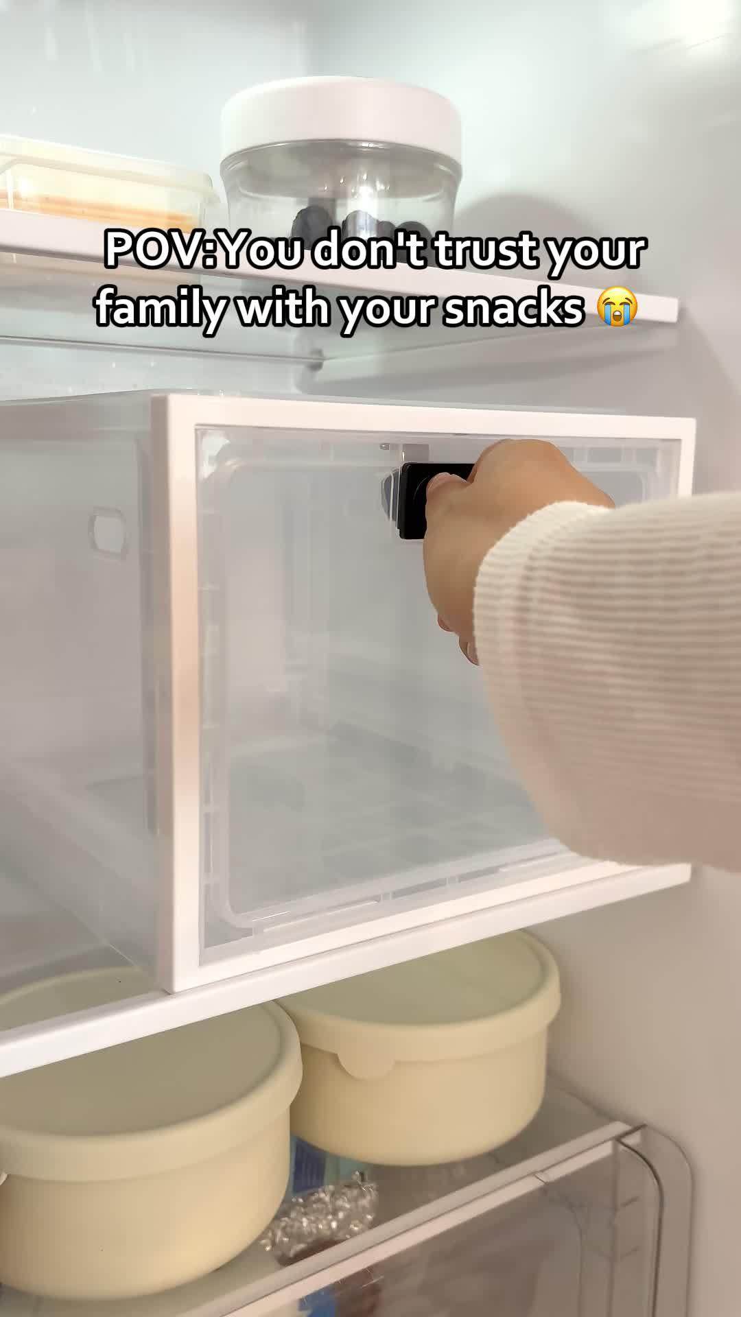 the best way to bribe your family and friends 😏 #family #snacks #fridge #lockbox