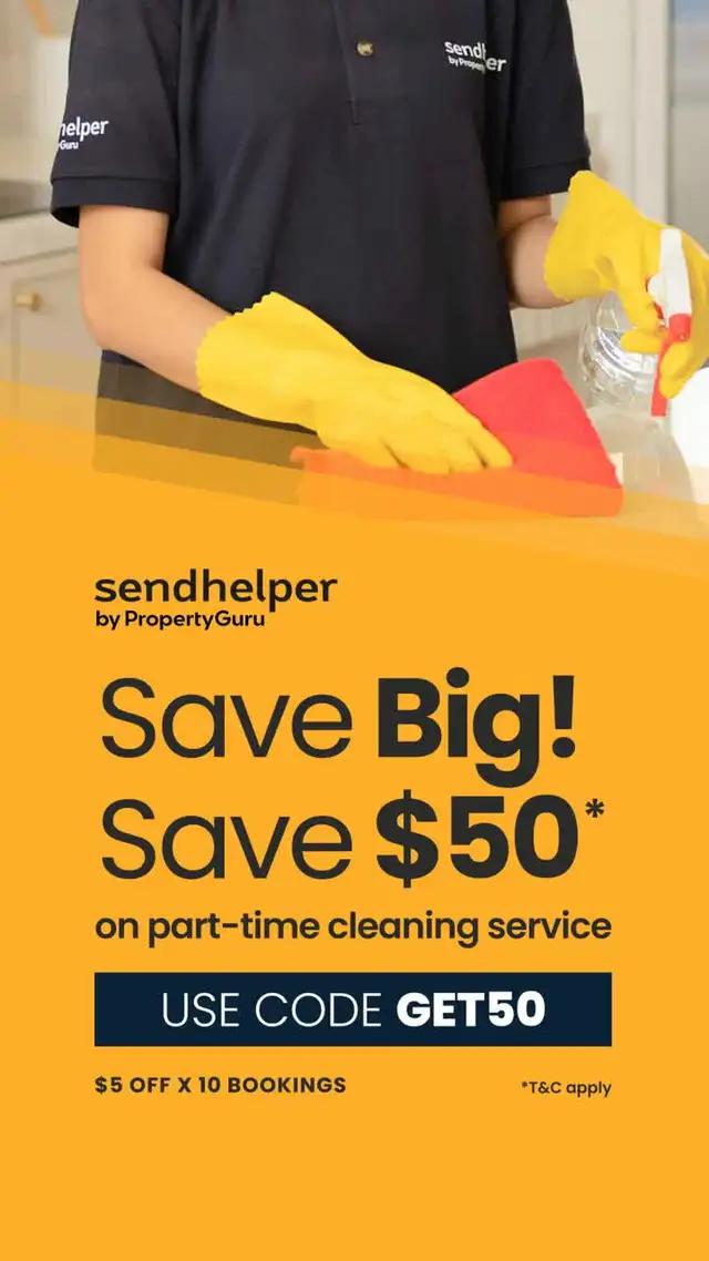 Enjoy a spotless home with Sendhelper! Use code 'GET50' for $50 OFF your first booking!
