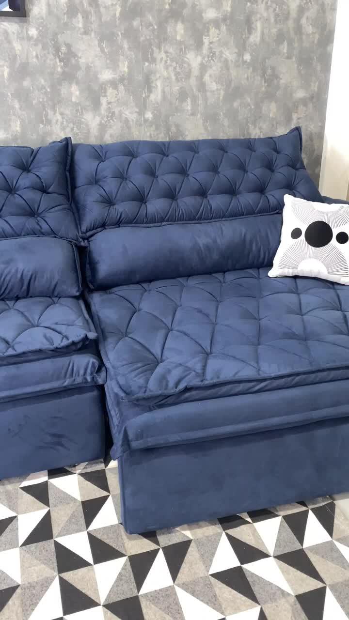Sofá Retrátil Reclinável Pocket Camainbox Botonê 2,92m Azul