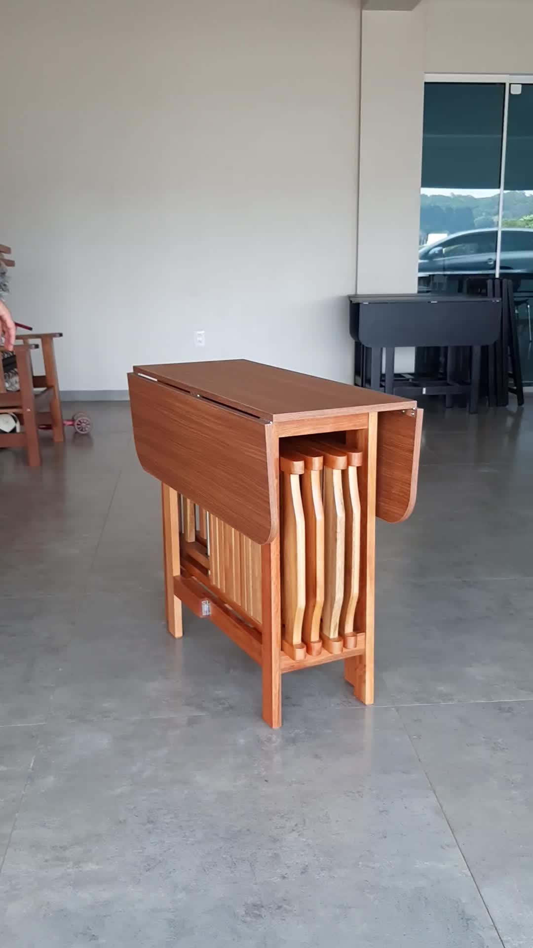 Conjunto Prático Mesa 4 Cadeiras Dobrável Mel/sinamão Bar