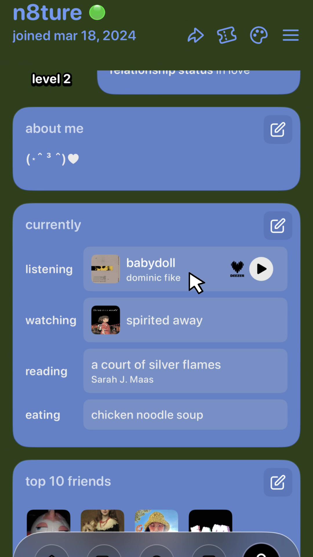 updating my “currently listening to” on my noplace profile is my love language