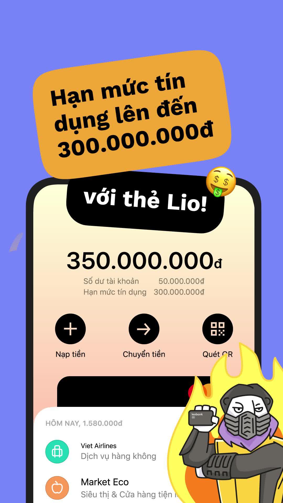Cấp hạn mức tín dụng lên đến 300.000.000