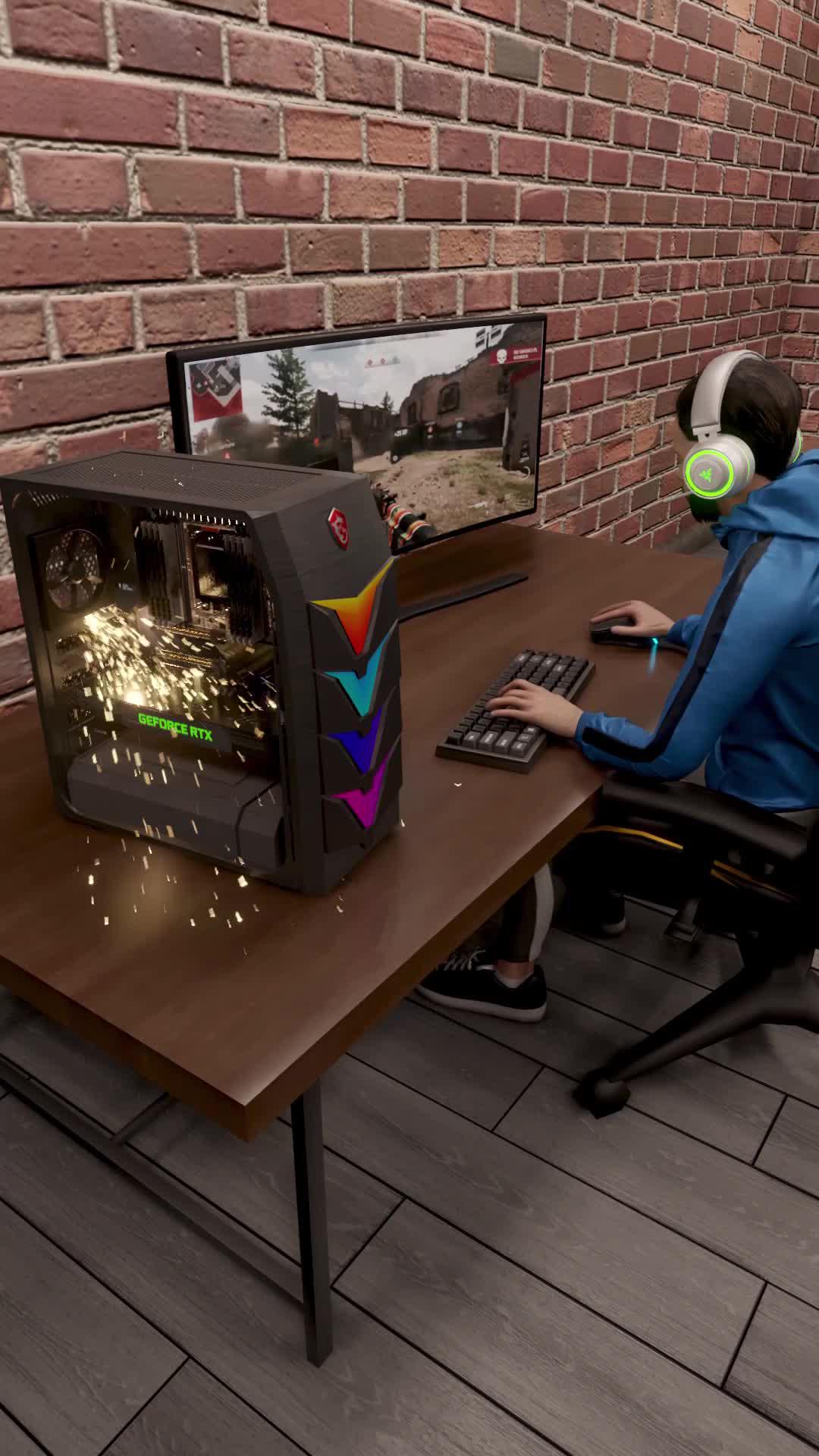 His computer is sparking. Replace the computer, install GPU and turn on the PC again!