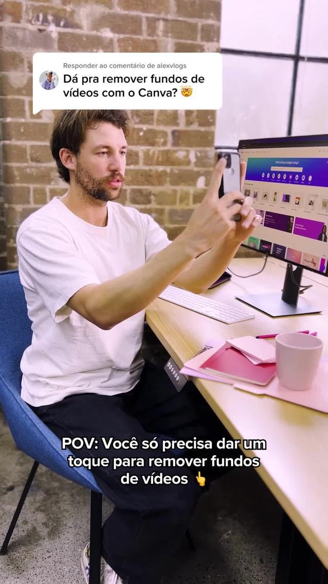 Remova fundos de vídeos num instante com o Canva Pro. Sem precisar de filtros.
