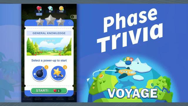 Phase Trivia Voyage starts as an easy trivia quiz game and gets harder as you level up!