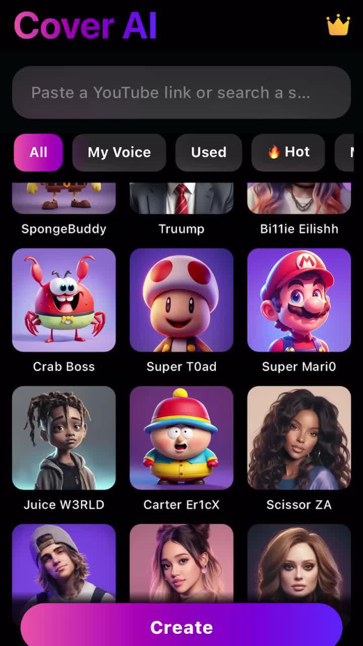 Sing your favorite songs with your voice or any celebrity voice!