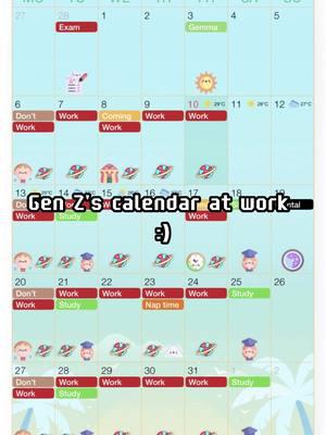 Gen Z's calendar at work #calendar #calendariodeadviento #planner2021 #planner2022 #productive #productiveday #genz #genzlife #cutecalendarapp