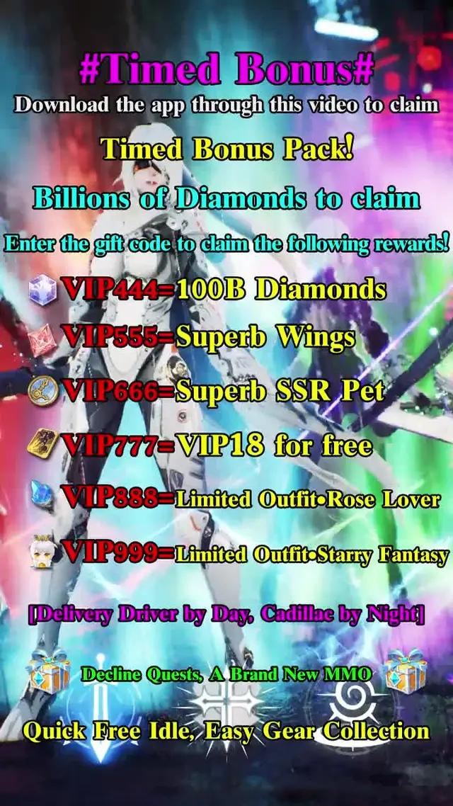 Download through this video to claim Timed Bonus Pack! [VIP444=100B Diamonds] [VIP555=Superb Wings]