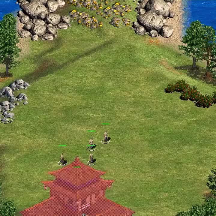 最初は5人の農民でスタート。伐採や建物建設や兵士訓練などして強い帝国を築こう！