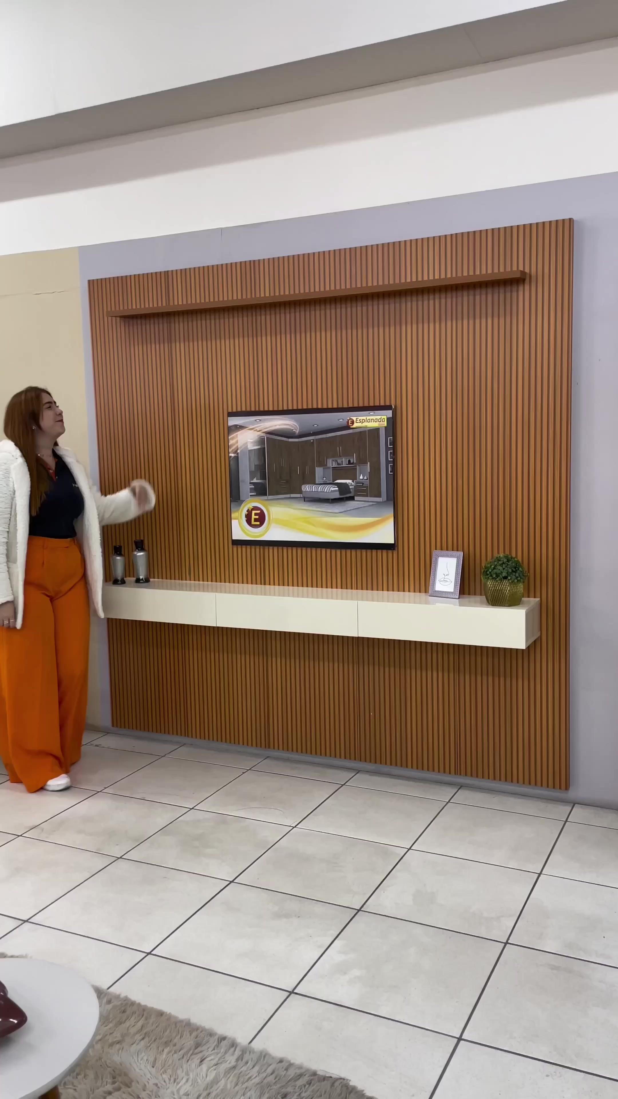 Painel Para Tv Até 75 Polegadas Egeo Cedro Off White Edn