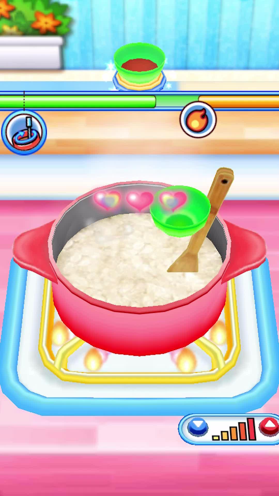 切ったり、焼いたり、煮込んだり…ゆび先操作で食材を調理して、美味しい料理のできあがり！