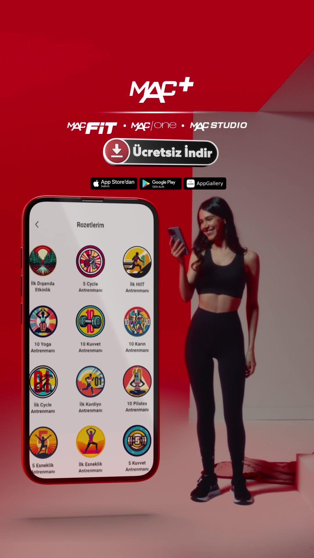 MAC+'ta her seviyeye özel kazanabileceğin rozetler seni bekliyor.🏅 MAC+'ı ücretsiz indir, evde, açık havada, istediğin yerde kendine gel! 📲 #mac+ #fitness #app
