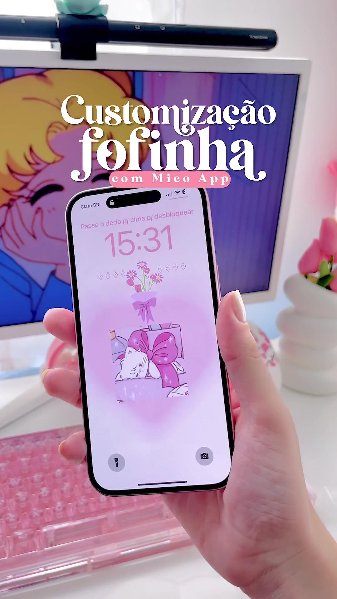 Decorando meu Iphone 15 com @Mico-Aesthetic Screen Maker 💗💕💐💘💝🎀 #micowidget #diy #diywallpaper #iphone15 #wallpaper #iphone #ios17