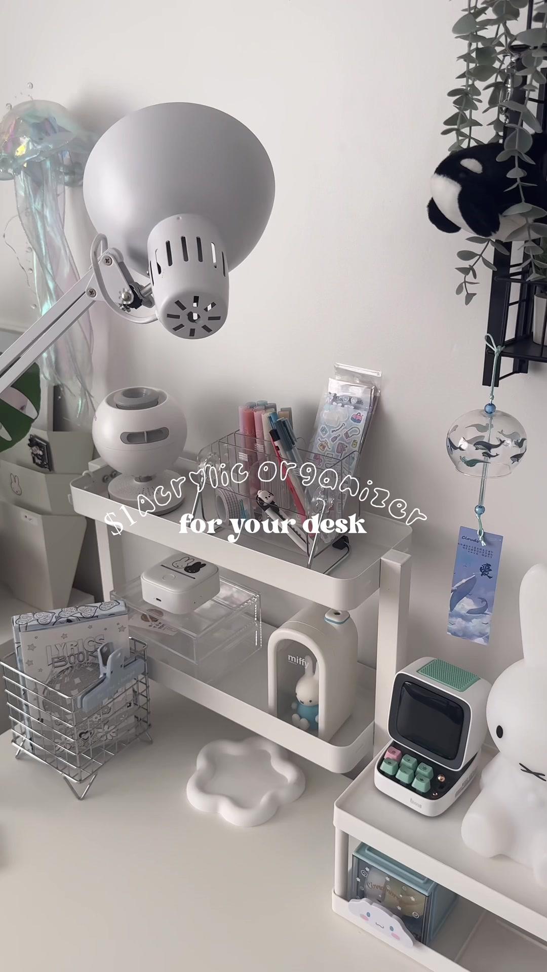 I love acrylic organizers🤍 COde: dnu8368 or O in bio for 95% off  . . . . . #desk #organizer #temu #temufinds #temuhaul #unboxing #aesthetic #acubi #acubistyle #desksetup #deskorganization #desktour #room #miffy