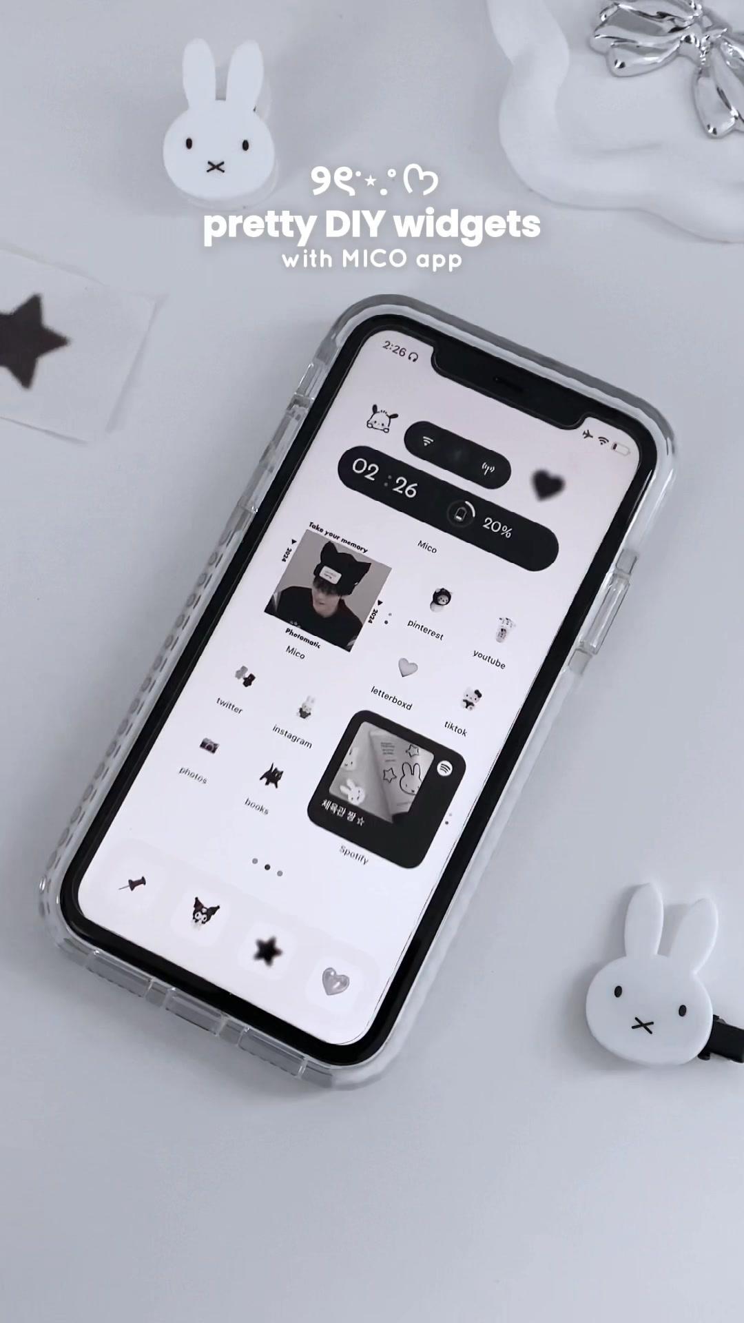୭ ˚.⁺ phone layout inspo ⊹ .ᐟ 🐈‍⬛🤍 #phonedecor #phonaesthetic #aesthetic #layout #widgets #iOS17 #inspo #iphone #digitaldiary #widgetlab #fyp #fypシ #micowidget 