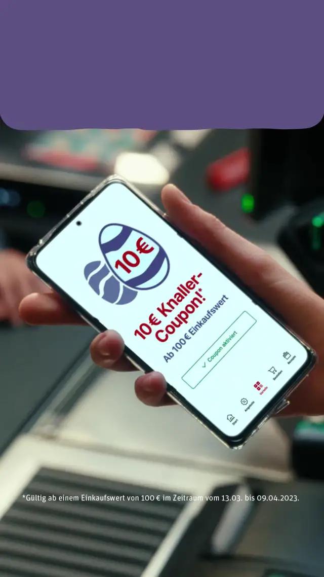 App in deinen Markt: Hol dir jetzt die REWE App und aktiviere den 10 € Knaller-Coupon!