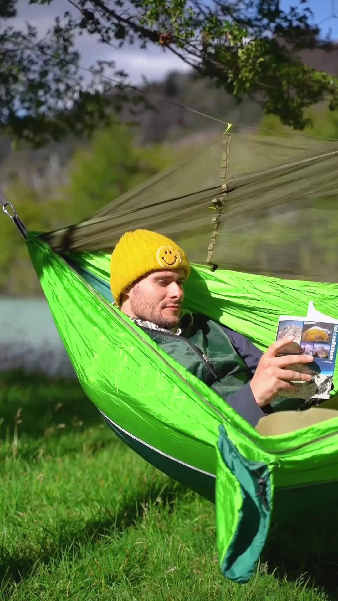 Elevate your camp snooze and dream under the stars on this hammock! 🏕️✨💤#GlampingGoals #DreamyOutdoors #SleepingBeauty #WildernessSlumber