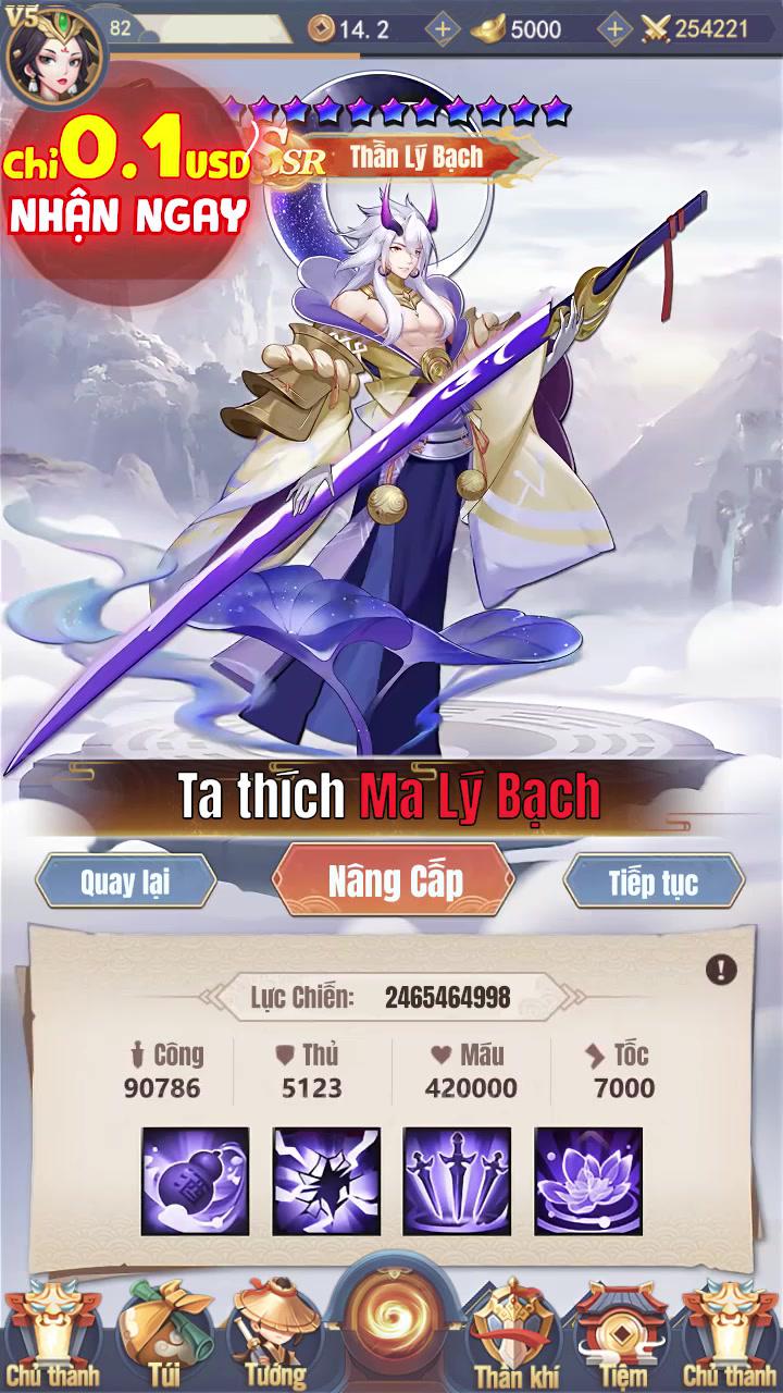 Chỉ với 10K - Nhận Hàn Tín 5 sao SSS, full trang bị Cam, tướng 5 sao tự chọn! Cực hời!