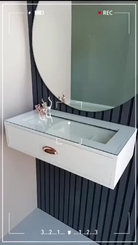 Penteadeira Mesa De Cabeceira Suspensa Tampo De Vidro Gaveta