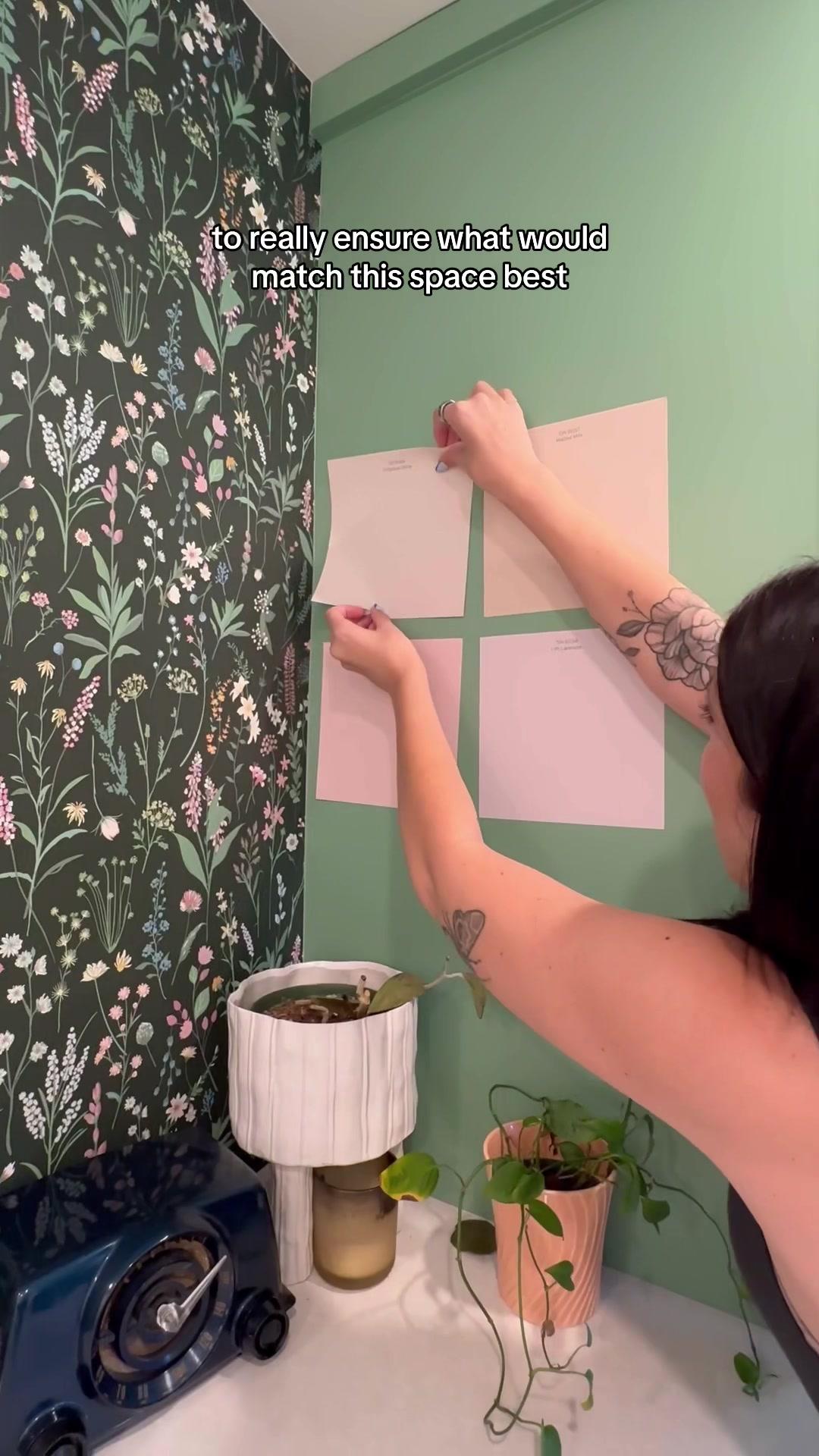 We are upgrading our laundry room wall with a pop of color using @sherwinwilliams Charming Pink SW 6309! #Sponsored Transforming our home, one wall at a time, thanks to their Peel & Stick samples 💗🎨 #SWColorLove #DIY #HomeDecor #Renovation #LaundryRoom #AccentWall