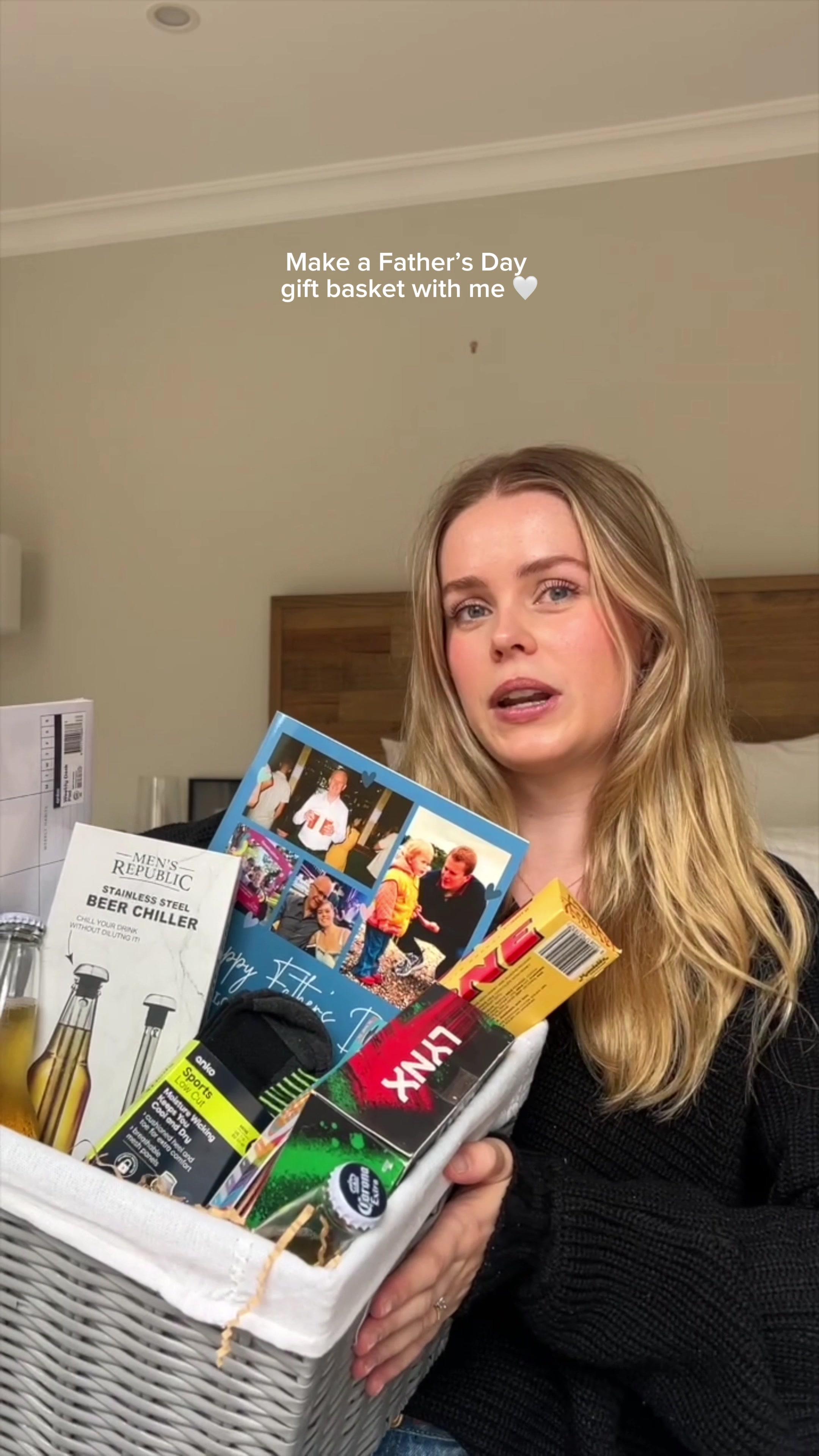 Make a Father’s Day gift basket with me 🤍 @Moonpig Australia makes it easy to create beautiful, personalised cards for your loved ones with quick shipping too! Use code ELLA50 for 50% off & free shipping on your first card order! #moonpig #fathersdaygift #personalisedgiftideas